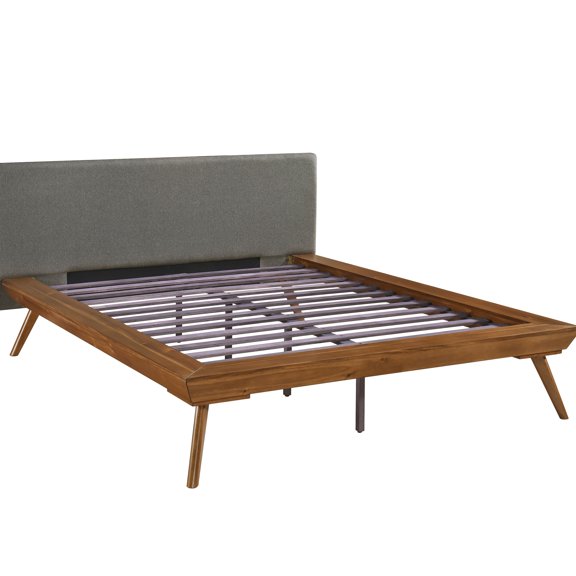Queen Platform Bed With Foam Padding In Chestnut And Dark Gray Finish Covering