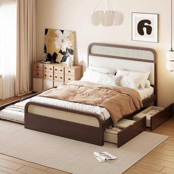 Queen Platform Bed With Look And Trundle Comfortable Feature For Ample Storage