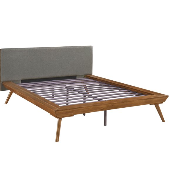 Queen Platform Bed With Upholstery In Chestnut And Dark Gray Size
