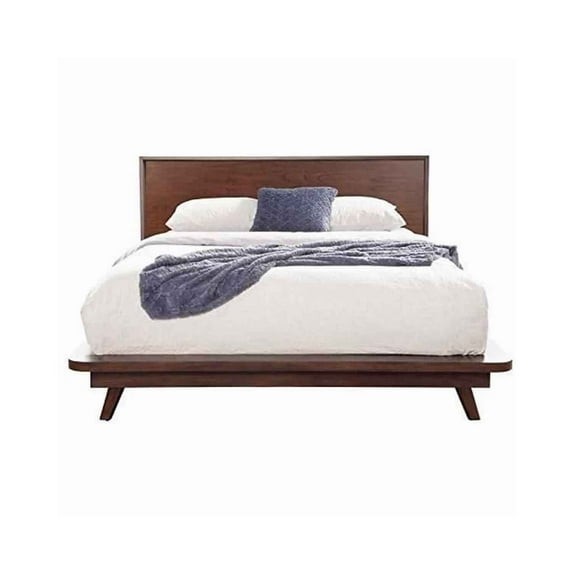 Queen Platform Bed with Angled Legs and Grain Details Dark Brown