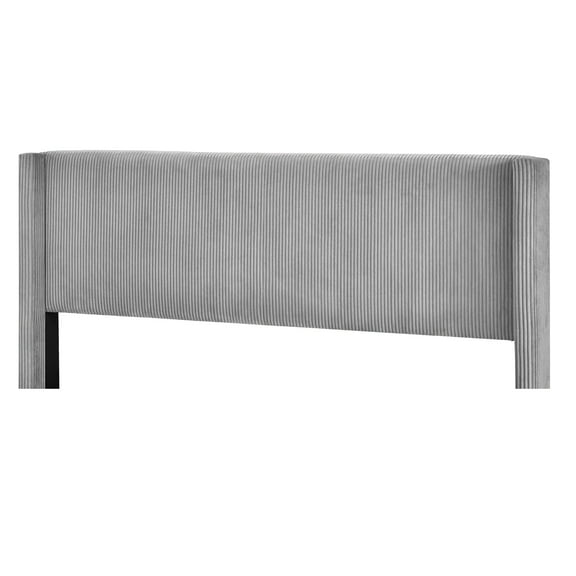 Queen Platform Bed with Corduroy Upholstered Headboard & Metal Legs Grey - Queen