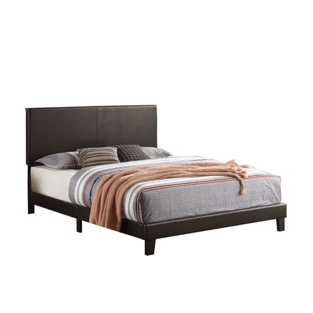 Queen Platform Bed with Leatherette Headboard, Brown