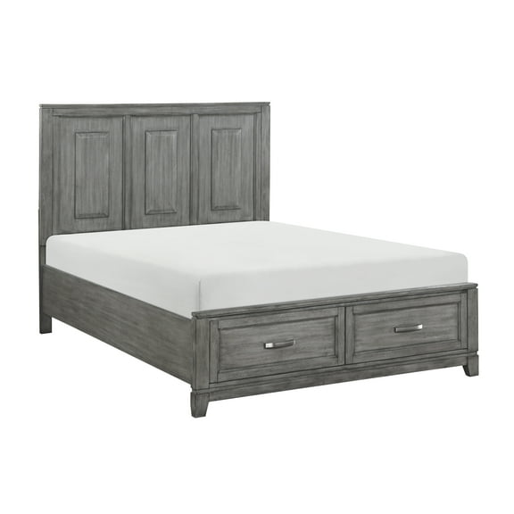 Queen Platform Bed with Storage Drawers, Gray Finish, Rustic & Transitional