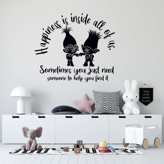 Queen Poppy And Branch Wall Decal - 16" x 20" Vinyl Trolls World Tour Movie Quotes Home Bedroom Adhesive Decoration - Happiness Is Inside All Of Us Sometimes You Just Need Someone To Help You Find It