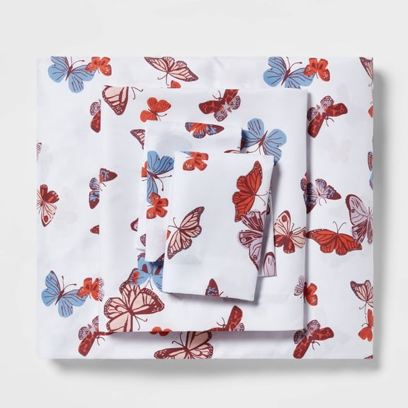 Queen Printed Microfiber Sheet Set Butterflies