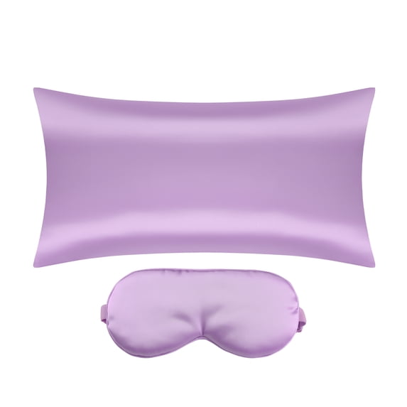 REGALWOVEN Satin Pillowcase Hidden Zipper with Sleep Eye Mask Queen Purple