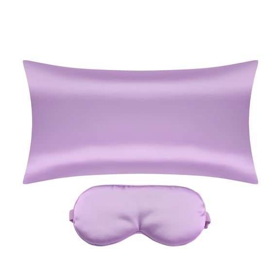 REGALWOVEN Satin Pillowcase Hidden Zipper with Sleep Eye Mask Queen Purple