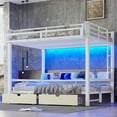 thumbnail image 1 of Queen over Queen Bunk Bed with Storage Shelves and Drawers,Multifunctional Metal Bunk Beds with USB Ports and LED Lights, Lower Bed that can be converted into a sofa, Wjite, 1 of 18
