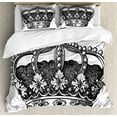 thumbnail image 1 of Queen Queen Size Duvet Cover Set, Antique Royal Crown Kingdom Emperor Ruler Czar Symbol Monarchy Authority Icon, Decorative 3 Piece Bedding Set with 2 Pillow Shams, Black and White, by Ambesonne, 1 of 3
