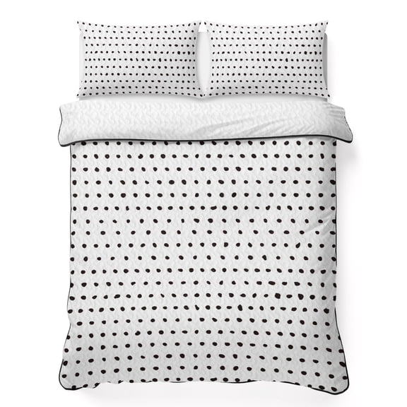 Queen Quilt Bedding Set Abstract Irregular Black Polka Dot Summer Quilt Lightweight Quilted Coverlet with 2 Pillow Shams, Modern Spots Pattern 3-Piece Bedspread Quilt Set for All Season