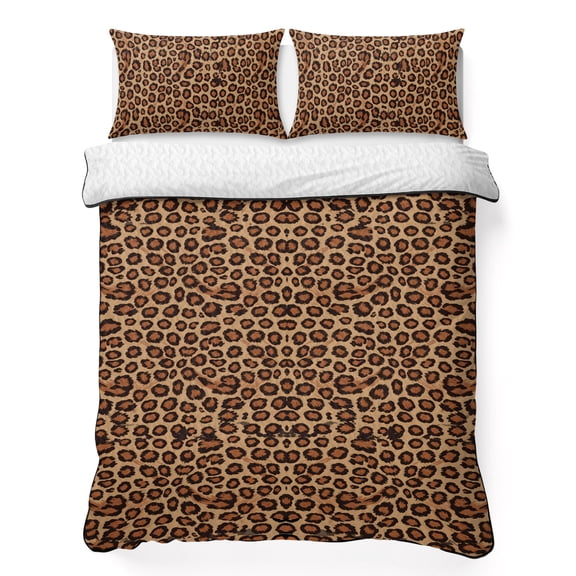 Queen Quilt Bedding Set, Abstract Leopard Texture Soft Microfiber Summer Bedspread Coverlet with 2 Pillow Shams for All Season, Wild Animal Print Pattern Breathable Bedding Set for Hot Sleepers