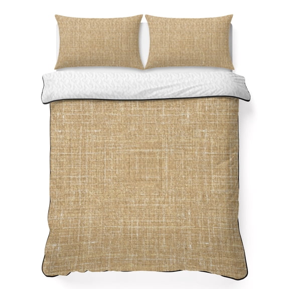 Queen Quilt Bedding Set Abstract Linen Woven Textile Breathable Summer Cooling Blanket for Hot Sleepers, Terracotta Burlap Texture Lightweight Soft Bedding Set with 2 Pillow Shams for All Season