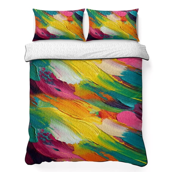 Queen Quilt Bedding Set, Abstract Oil Painting Pattern Soft Microfiber Summer Bedspread Coverlet with 2 Pillow Shams for All Season, Color Block Art Breathable Bedding Set for Hot Sleepers