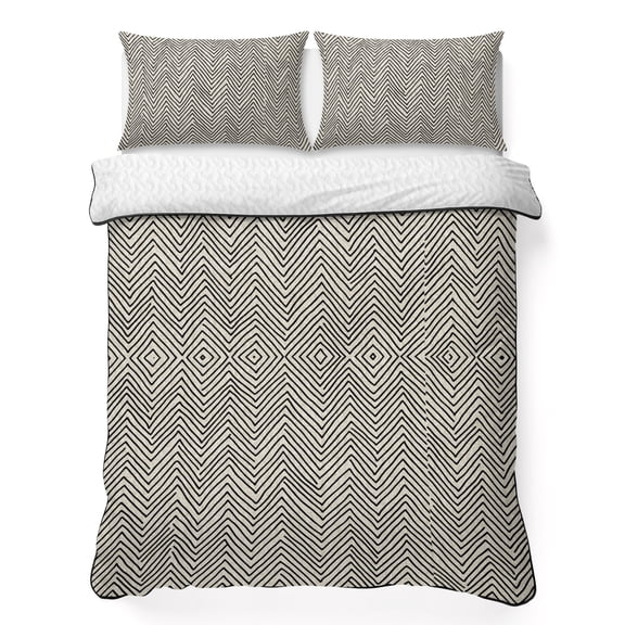 Queen Quilt Bedding Set, Black Herringbone Retro Linen Soft Microfiber Summer Bedspread Coverlet with 2 Pillow Shams for All Season, Abstract Geometric Texture Breathable Bedding Set for Hot Sleepers