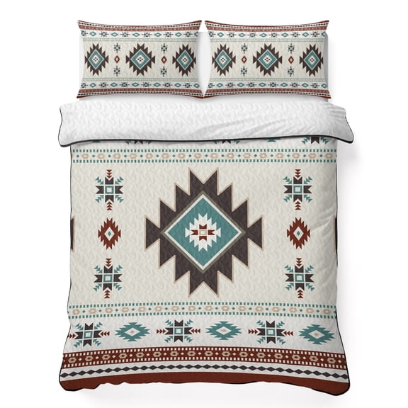 Queen Quilt Bedding Set Classic Aztec Pattern Lightweight Summer Quilted Coverlet for Hot Sleepers, Southwest Wind Bohemian Art Breathable Soft Cooling Blanket with 2 Pillow Shams for All Season