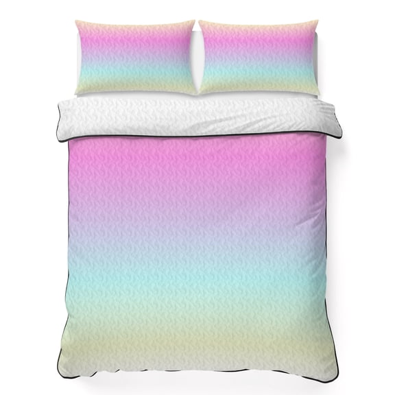 Queen Quilt Bedding Set, Colorful Ombre Art Soft Microfiber Summer Bedspread Coverlet with 2 Pillow Shams for All Season, Rainbow Gradient Breathable Bedding Set for Hot Sleepers