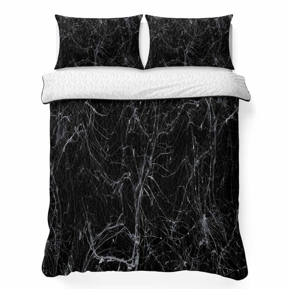 Queen Quilt Bedding Set Halloween Abstract SpiderWeb Summer Quilt Lightweight Quilted Coverlet with 2 Pillow Shams, Back and White 3-Piece Bedspread Quilt Set for All Season