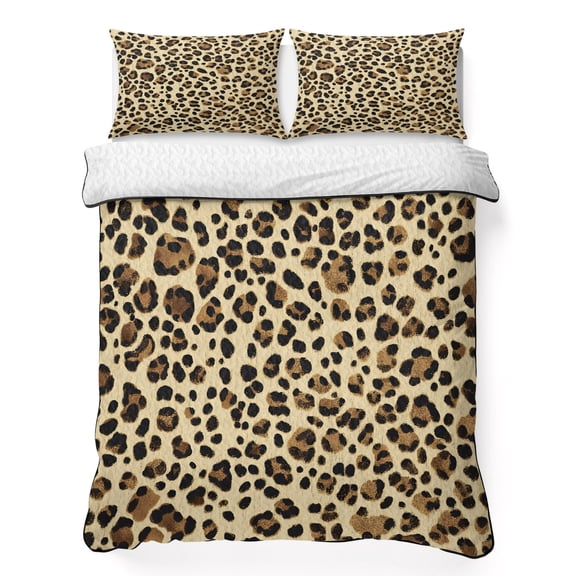 Queen Quilt Bedding Set, Leopard Print Seamless Pattern Soft Microfiber Summer Bedspread Coverlet with 2 Pillow Shams for All Season, Animal Print Design Breathable Bedding Set for Hot Sleepers