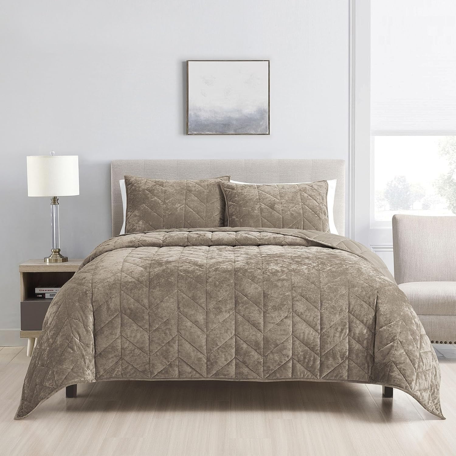 Queen Quilt Bedding Set - Luxury Velvet Summer Quilt Full/Queen- Khaki ...