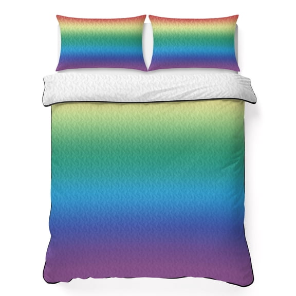 Queen Quilt Bedding Set, Multicolor Rainbow Abstract Colored Gradient Soft Microfiber Summer Bedspread Coverlet with 2 Pillow Shams for All Season, Ombre Art Breathable Bedding Set for Hot Sleepers