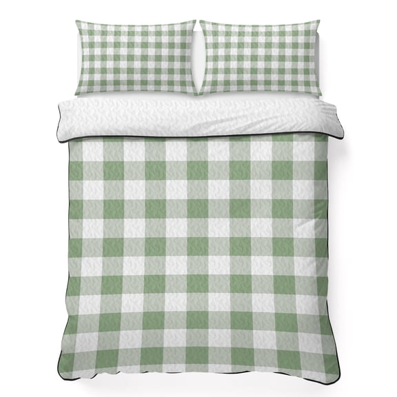 Queen Quilt Bedding Set, Sage Green Buffalo Plaid Soft Microfiber Summer Bedspread Coverlet with 2 Pillow Shams for All Season, Country Gingham Check Breathable Bedding Set for Hot Sleepers