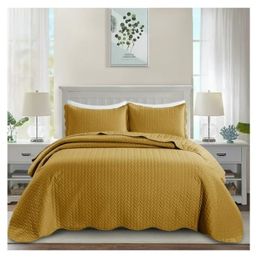 Queen Quilt Bedding Set Size (90" x 96") + 2 Pillow Shams (20" x 26"+ 2") - 3 Pcs All Season Lightweight Reversible Microfiber Coverlet Embossed Quilt Bedspread (Ochre)