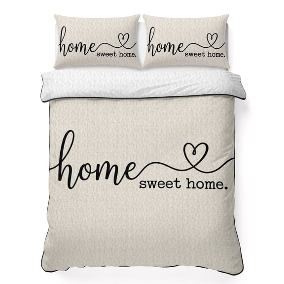 Queen Quilt Bedding Set Sweet Home Quote Retro Linen Lightweight Summer Quilted Coverlet for Hot Sleepers, Modern Minimalist Style Breathable Soft Cooling Blanket with 2 Pillow Shams for All Season