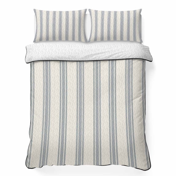 Queen Quilt Set 90''x96'', Blue Striped Lightweight Summer Bedspread Coverlet Set with 2 Pillow Shams, Modern Stripes Farmhouse Breathable All Season Quilt Bedding for Bedroom/Guest Room