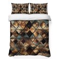 thumbnail image 1 of Queen Quilt Set 90''x96'', Brown Teal Geometric Lightweight Bedspread Coverlet Set with 2 Pillow Shams, Retro Modern Plaid Abstract Art Breathable All Season Quilt Bedding for Bedroom/Guest Room, 1 of 9