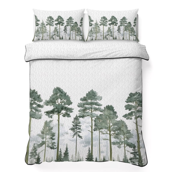Queen Quilt Set 90''x96'', Green Botanical Lightweight Summer Bedspread Coverlet Set with 2 Pillow Shams, Watercolor Tree Breathable All Season Quilt Bedding for Bedroom/Guest Room