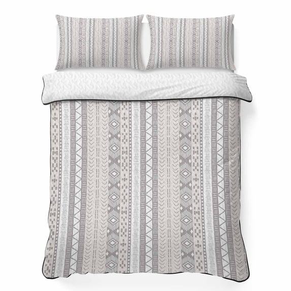 Queen Quilt Set 90''x96'', Grey Beige Geometric Lightweight Summer Bedspread Coverlet Set with 2 Pillow Shams, Modern Abstract Art Striped Breathable All Season Quilt Bedding for Bedroom/Guest Room