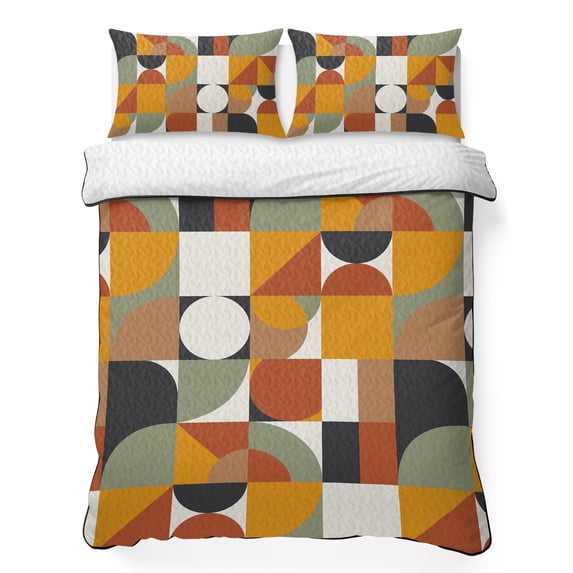 Queen Quilt Set 90''x96'', Luxurious Lightweight Bedspread Coverlet with 2 Pillow Shams, Abstract Middle Century European American Colors Breathable All Season Quilt Bedding for Bedroom/Guest Room