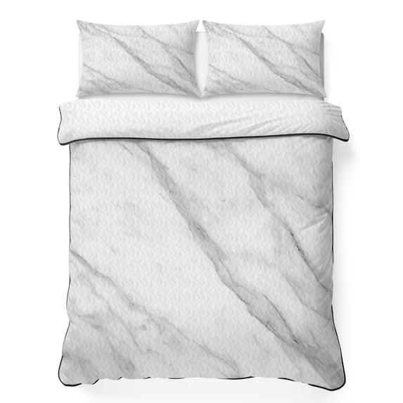 Queen Quilt Set 90''x96'', Marble Lightweight Summer Bedspread Coverlet Set with 2 Pillow Shams, Modern Grey White Rock Monochrome Simple Breathable All Season Quilt Bedding for Bedroom/Guest Room