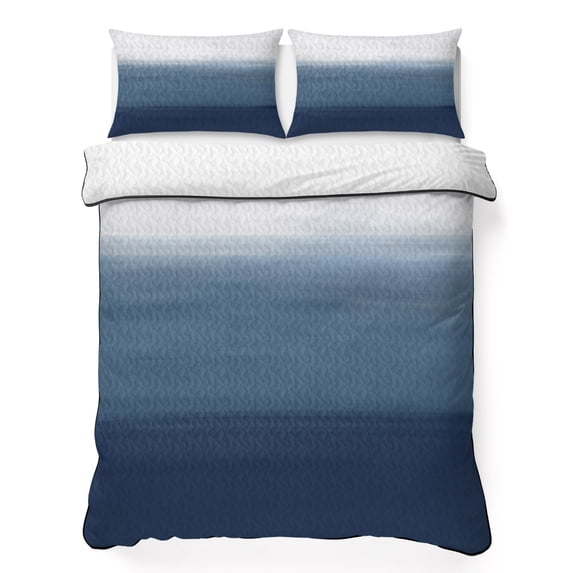 Queen Quilt Set 90''x96'', Navy Blue Ombre Lightweight Summer Bedspread Coverlet Set with 2 Pillow Shams, Modern Abstract Art Texture Breathable All Season Quilt Bedding for Bedroom/Guest Room