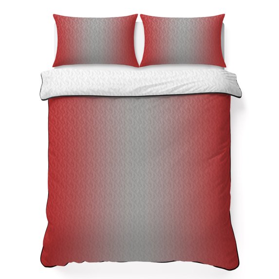 Queen Quilt Set 90''x96'', Red Grey Ombre Lightweight Summer Bedspread Coverlet Set with 2 Pillow Shams, Modern Gradient Abstract Art Breathable All Season Quilt Bedding for Bedroom/Guest Room