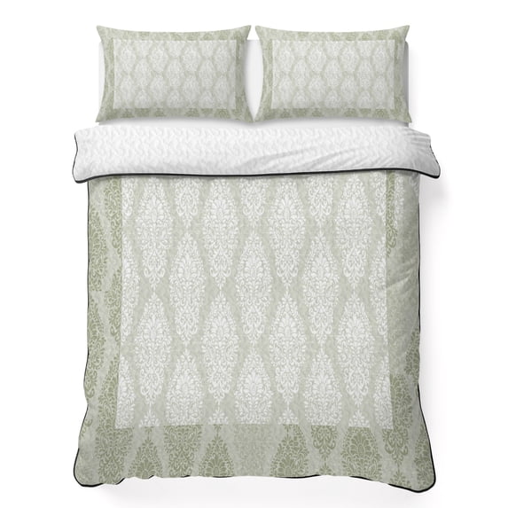 Queen Quilt Set 90''x96'', Sage Green Lightweight Summer Bedspread Coverlet Set with 2 Pillow Shams, Vintage Elegant Abstract Art Breathable All Season Quilt Bedding for Bedroom/Guest Room