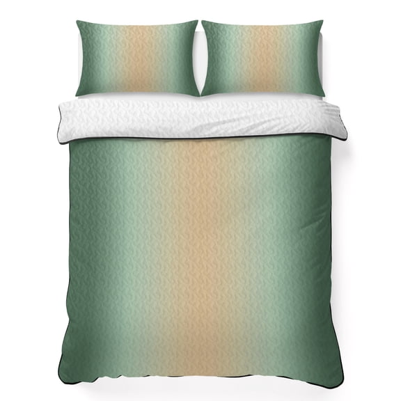 Queen Quilt Set 90''x96'', Sage Green Ombre Lightweight Bedspread Coverlet Set with 2 Pillow Shams, Modern Yellow Gradient Farmhouse Art Breathable All Season Quilt Bedding for Bedroom/Guest Room