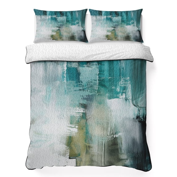 Queen Quilt Set 90''x96'', Teal Turquoise Lightweight Bedspread Coverlet Set with 2 Pillow Shams, Modern Abstract Minimalism Ombre Art Breathable All Season Quilt Bedding for Bedroom/Guest Room