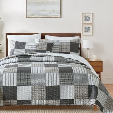 Queen Quilt Set, Greagle 3-Piece Warm Lightweight Patchwork Queen Size Spring Summer Quilt Bedspreads Full Size Bedding Set with Pillow Shams, 90x90 inch Plaid Print