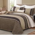 thumbnail image 1 of Queen Quilt Set Taupe, Striped Bedspread Queen Size Brown Bedding Sets 3 Pieces Micofiber Lightweight Quilts with 2 Pillow Shams Coverlet Bed Sets for Women Men 96''x90'', 1 of 14