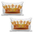thumbnail image 1 of Queen Quilted Pillowcover Set of 2, Crown with Pale Pink Gemstone Antique Tiara Nobility Cartoon, Standard Queen Size Pillow Cover for Bedroom, 30" x 20", Orange and Rose, by Ambesonne, 1 of 1