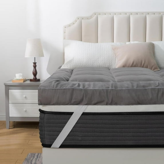 Queen Rose Mattress Topper California-King Cooling Plush Pillow Top Mattress Pad/Bed Topper, Hotel Quality Down Alternative Pillow Topper with Elastic band, Gray