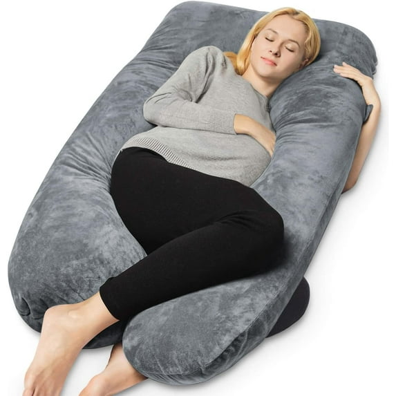 Queen Rose U-Shaped Pregnancy Pillow for Side Sleeper, Grey
