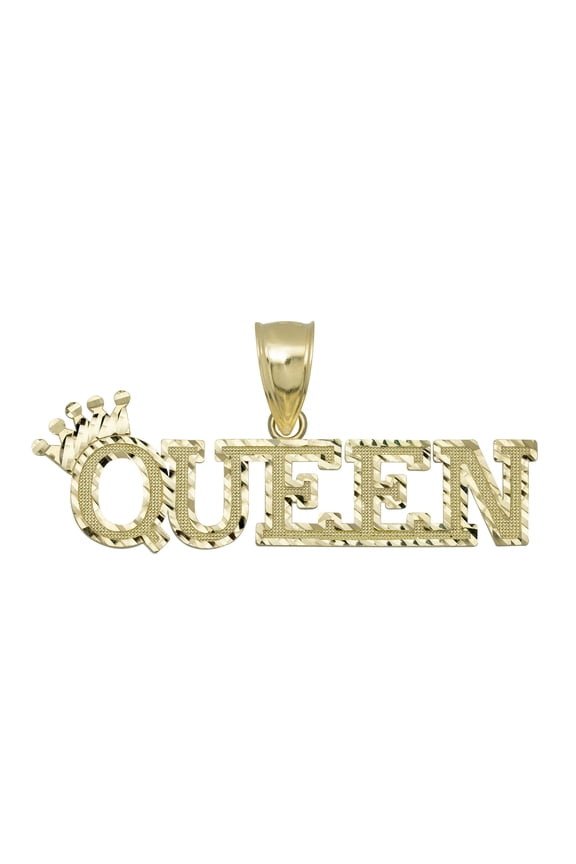 Diamond-Cut "Queen" Script with Crown Women’s Adult Pendant 10K Yellow Gold, 6.03 Gr – Goldum NYC