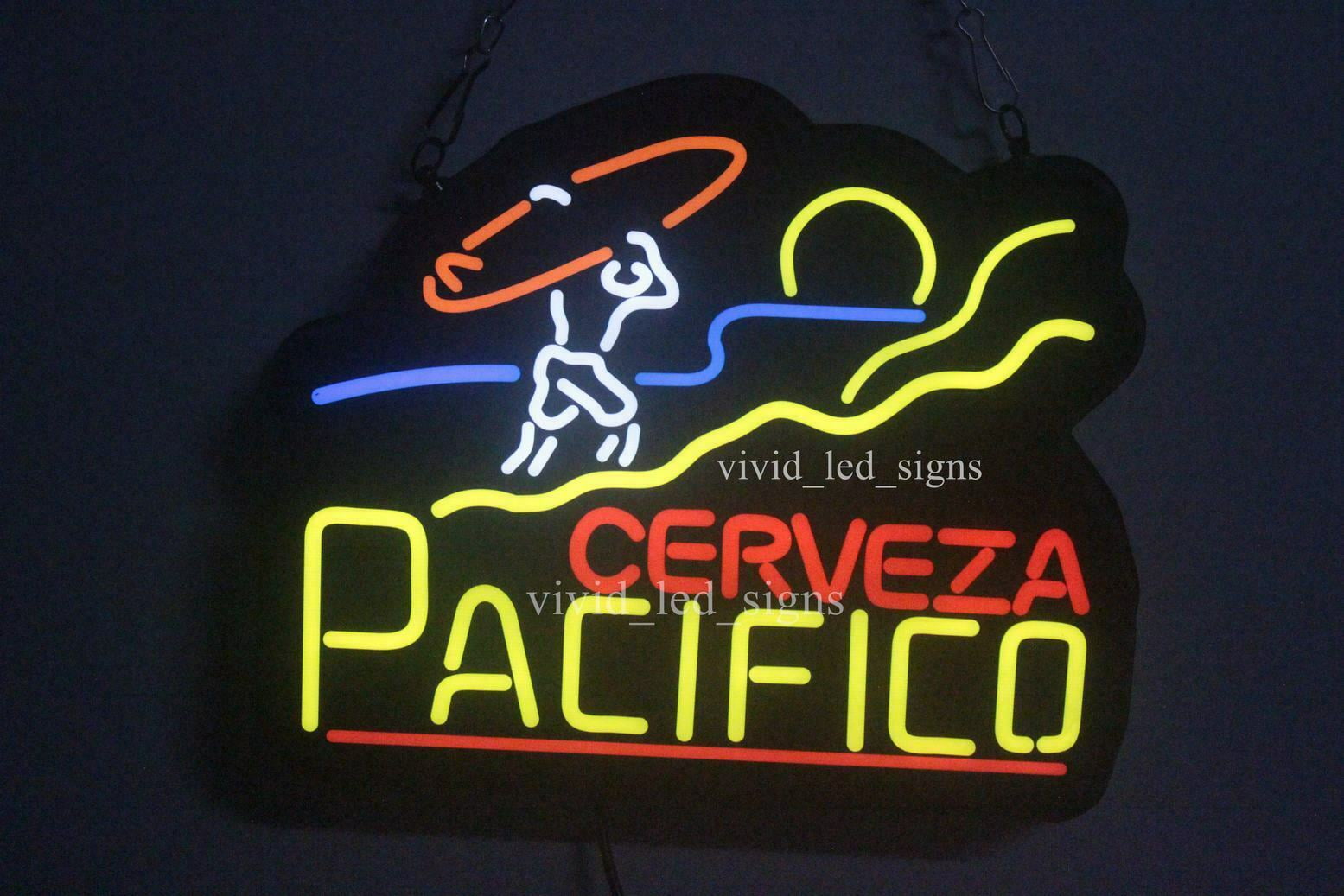 Queen Sense 10" Cerveza Pacificos Surf Vivid LED Neon Sign Light Lamp ...