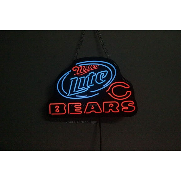 Queen Sense 10" Chicago Sports Team Bear Millers Lite Vivid LED Neon Sign Light Lamp Durable Super Bright 110CBMLBNLED