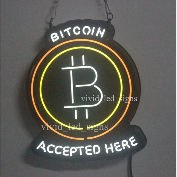 Queen Sense 10" Custom Vivid Bitcoins Accepted Here LED Sign Light Lamp Wall Decor Party Gift Home Beer Pub Bar Artwork 110BAH-NLED