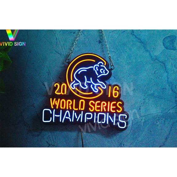 Queen Sense 10" Vivid Custom For Chicagos Sports League Cubs Walking Bear 2016 World Series Champions LED Sign Neon Sign Light Lamp Beer Pub Bar Artwork Decor Gift W110CCWB16WSC-NLED