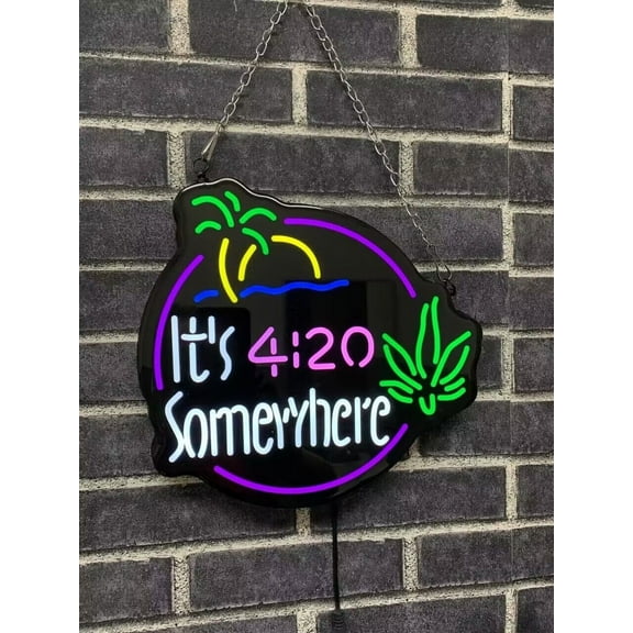 Queen Sense 10" Vivid It's 4:20 Somewhere Leaf Palm Tree LED Sign Neon Sign Light Lamp Party Gift Wall Decor 110I420SWLI-NLED