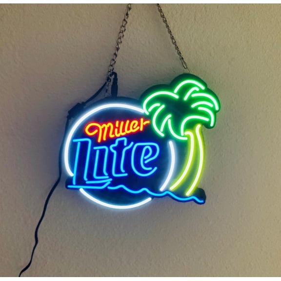 Queen Sense 10" Vivid Millers Lite Palm Tree LED Sign Light Lamp for Party Gift Home Pub Bar Wall Decor 110MLPT-NLED